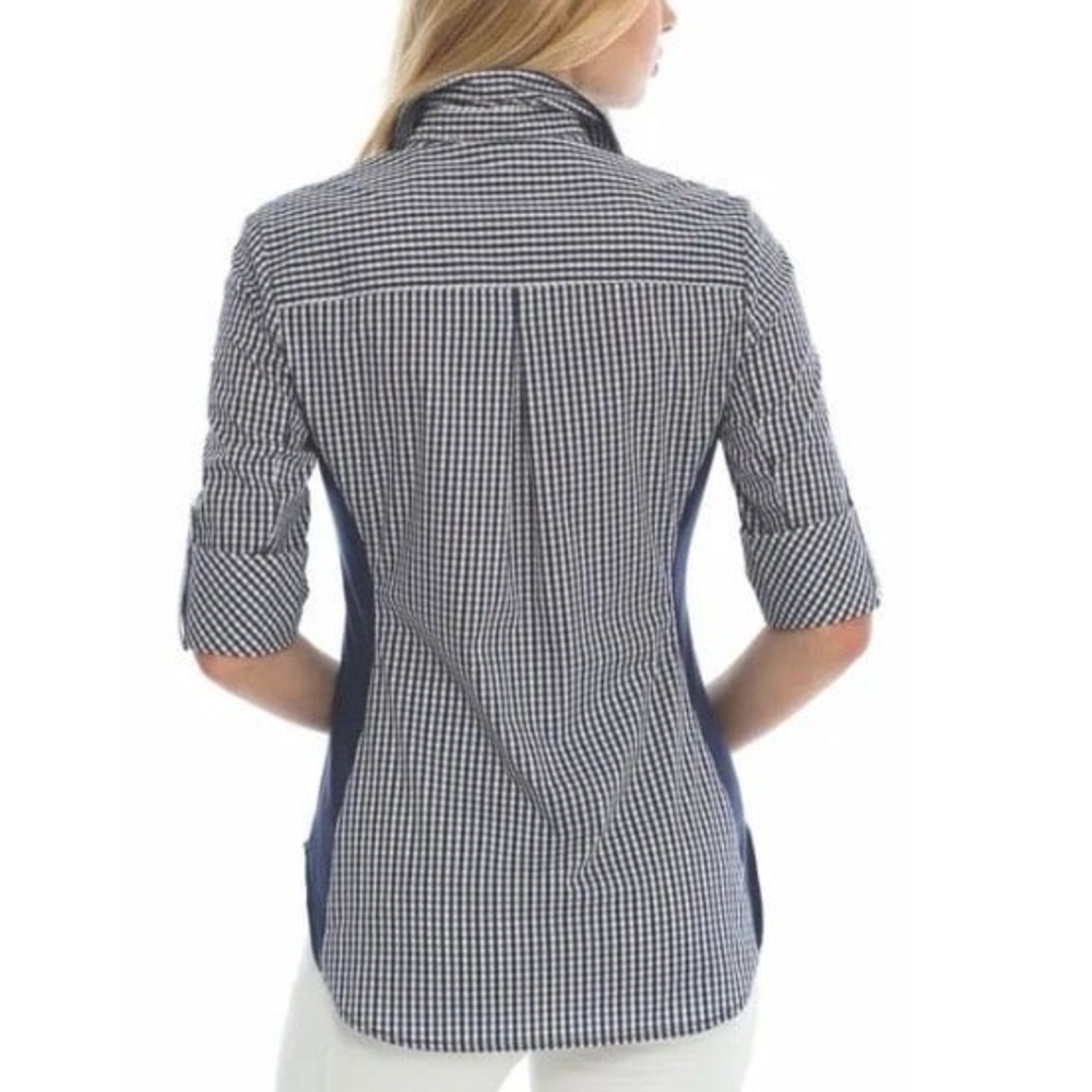 Goode Rider "Go To Shirt" blue gingham button down 3/4 sleeve Sz XS equestrian - Picture 9 of 9